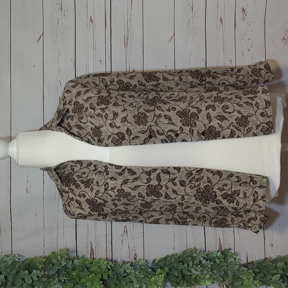 Vintage 90's Jones New York Brown Floral Silk Blouse Sheer Fairy Goblin Grunge 4